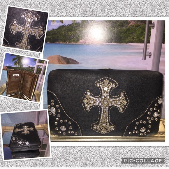 Handbags - Black bling cross wallet rhinestones